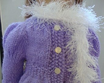 Hand Knit 18" Doll Clothes Lavender Jacket Coat w/scarf fits such as American Girl Doll