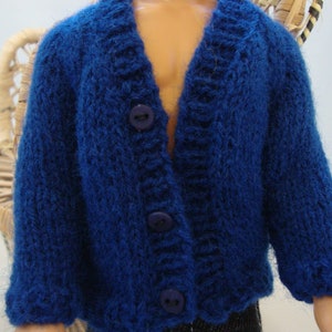 Hand Knit 12 Doll Clothes Blue Cardigan Sweater fits fashion doll such as Ken image 1