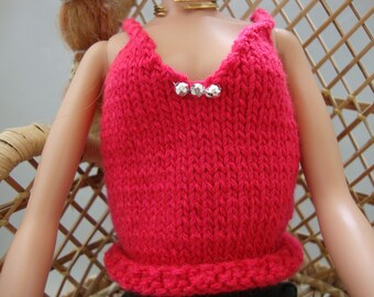 Hand Knit 16" Doll Clothes Hot Pink Cotton Cami Top fits fashion doll such as Tonner Tyler