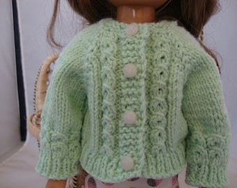 Hand Knit 14.5 inch doll clothes Green Cotton Cable Cardigan sweater fits doll such as Wellie Wisher St Patrick's Day