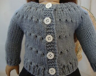 Hand Knit 18" Doll Clothes Dark Gray Cardigan Sweater fits doll such as American Girl