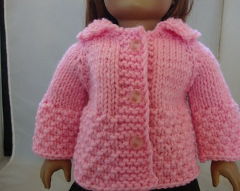 Hand Knit 18" Doll Clothes Pink Cardigan Sweater with Pattern Design fits American Girl