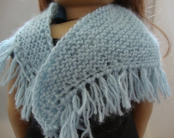 Hand Knit Pale Blue Fringe Scarf doll clothes fits 18 inch doll such as American Girl