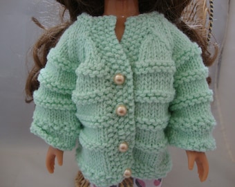 Hand Knit 14.5 inch doll clothes Pale Green Cardigan sweater fits doll such as Wellie Wisher