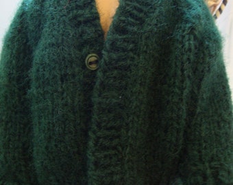 Hand Knit 12" Doll Clothes Dark Green Cardigan Sweater fits fashion doll such as Ken