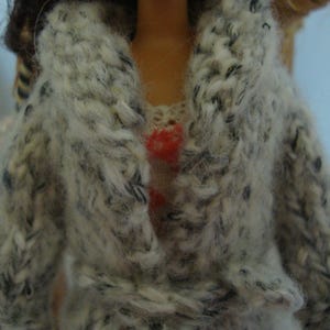 Hand Knit Doll Clothes: Fuzzy White Sweater Jacket fits 9-10 Inch Skipper, Bratz Dolls