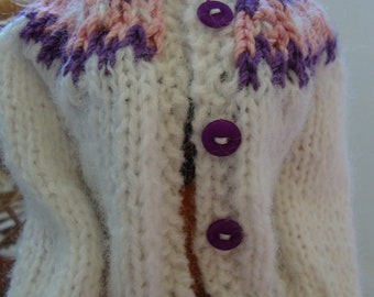 11.5" Doll Clothes Design Yoke White Sweater Hand Knit fits fashion doll such as Barbie