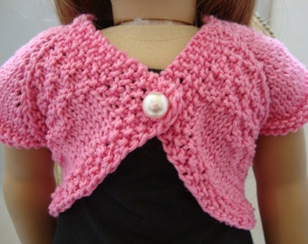 Hand Knit 18" Doll Clothes Hot Pink Ballet Style Bolero Sweater with button fits such as American Girl