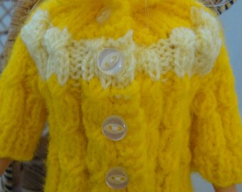 11.5" Doll Clothes Cable Sweater Hand Knit Yellows fits fashion doll such as Barbie