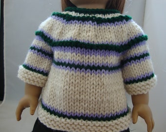 18" Doll Clothes Hand Knit Cream with Green Purple Stripes fits American Girl Doll