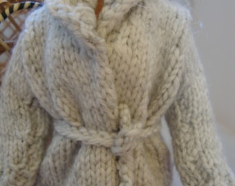 Hand Knit 11.5" Doll Clothes Shades of Gray Wrap Sweater Belt fits fashion doll such as Barbie