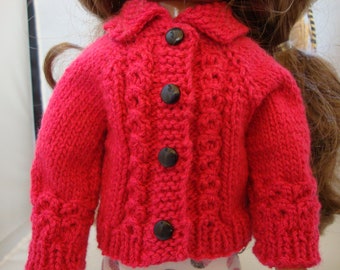 Hand Knit 14.5 inch doll clothes Hot Pink Cardigan sweater fits doll such as Wellie Wisher St Patrick's Day