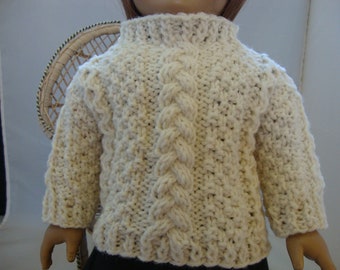 Hand Knit 18" Doll Clothes Cream Cable Sweater fits doll such as American Girl