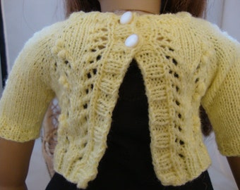 Hand Knit 18" Doll Clothes Yellow Sweater with design and Button fits such as American Girl