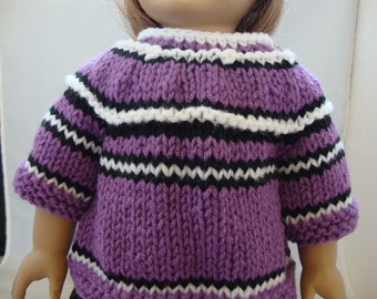 18" Doll Clothes Hand Knit Plum  with Black White Stripes fits American Girl Doll