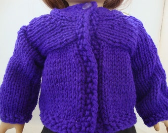Hand Knit Dark Purple Cardigan Sweater with Cable Doll Clothes fits 18" American Girl Doll