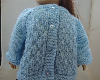 Hand Knit Light Blue Jacket Sweater Doll Clothes fits 18" such as American Girl Doll