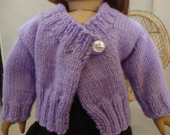Hand Knit Purple Sweater with Button Doll Clothes fits 18" such as American Girl Doll