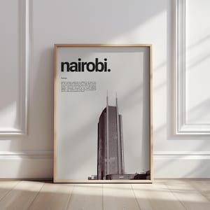 Nairobi Travel Poster – Kenya Wall Art Print – Minimalist City Skyline Decor – Modern Nairobi Architecture Illustration – African Poster