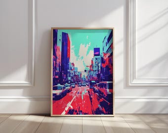 Tokyo Cityscape Art Print: Vibrant Neon Japan Street Scene