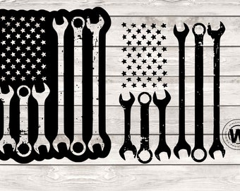 Wrench American Flag SVG, Mechanic Logo (Cricut, Silhouette)