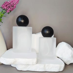 30ml 50ml Frosted White Spray Bottles, Fine Mist Sprayer, Refillable Empty Bottles for Essential oils, Perfumes, Travel, Natural Wood Lids