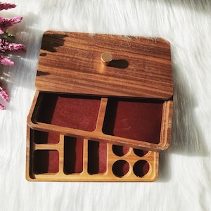 Houten sieradendoos, vierkante sieradenhouder met verwijderbaar vak - sieradendoosje voor ketting, oorbellen, ringen en armbanden