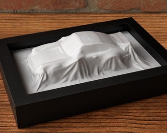 3D Porsche 911 Turbo Framed Art, Sculptural Sports Car Decor, European Made