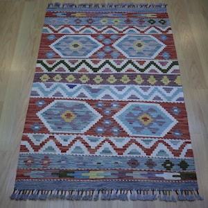 133x84cm Afghan Kilim Area Rug/ Geometric design Flatweave Handmade Wool Modern Maimana Kilim Rug/ Rug for Bedroom / Living Room Rug 3x4