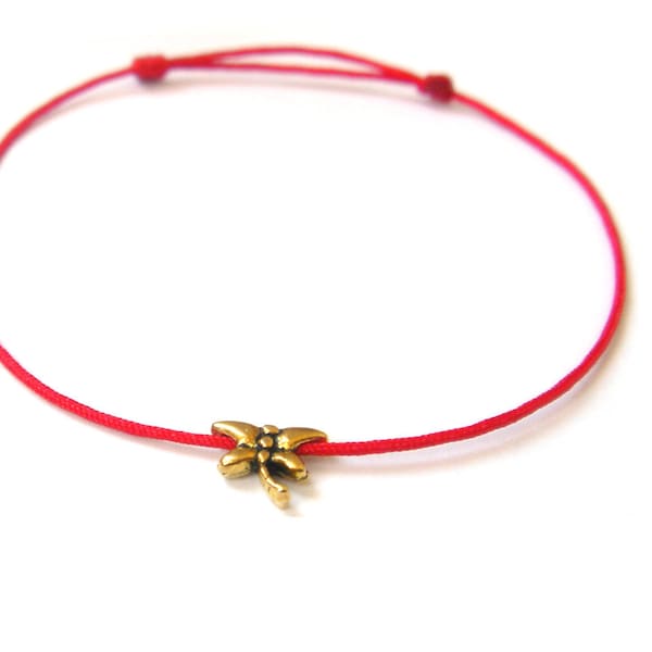 Tiny Dragonfly Charm, Red String Bracelet, Red Thread, Dainty and Cute Bracelet, Dragonfly Jewelry, Friendship Gift, Special Memorial Gift