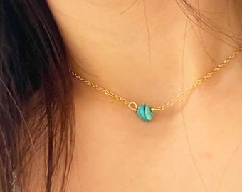 Echte turquoise kralenketting: gouden laagjesketting, geboortesteen december