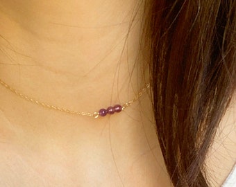 Genuine Amethyst Choker Necklace: Gold Filled February Birthstone