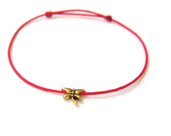 Tiny Dragonfly Charm, Red String Bracelet, Red Thread, Dainty and Cute Bracelet, Dragonfly Jewelry, Friendship Gift, Special Memorial Gift