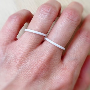 White Ceramic Ring - Thin Stackable Band, Hypoallergenic