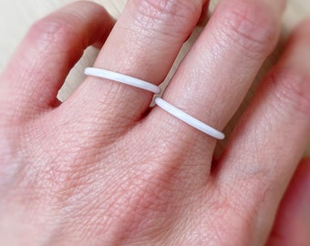 White Ceramic Ring - Thin Stackable Band, Hypoallergenic