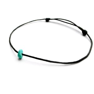 Dainty Turquoise Bead Bracelet: Black String, Protective Stone