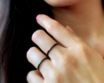 Simple Black Ring, Thin Black Ring, Black Ring for Couple, Womens Black Ring, Stackable Black Ring, Black Promise Rings, Black Rings for Him