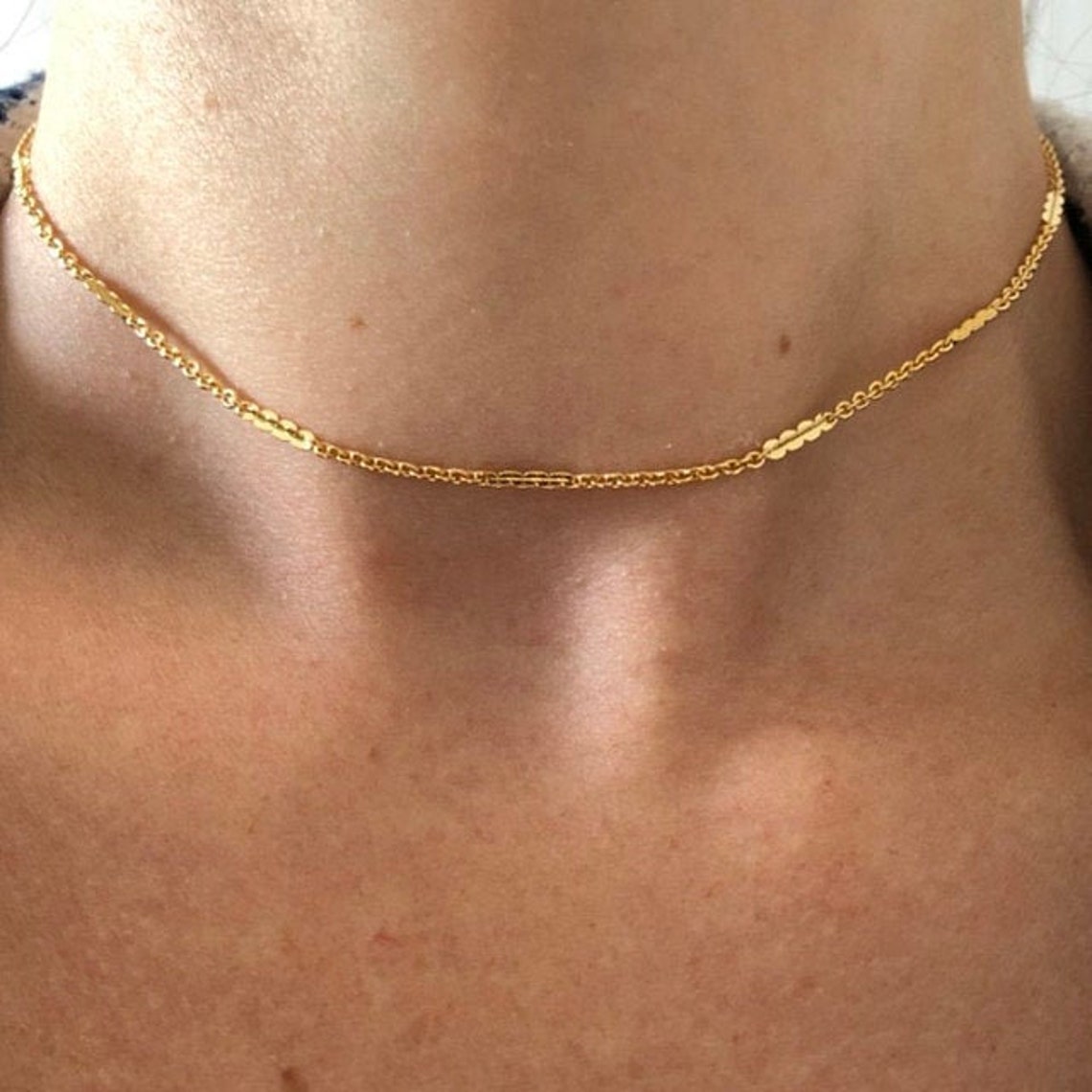 Short gold choker necklace Clearance