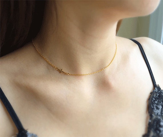 Small Cross Necklace Sideways Cross 