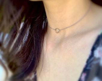 Dainty Stainless Steel Karma Circle Choker Necklace