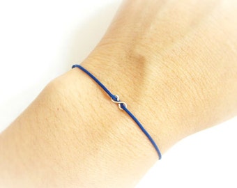 Silver Infinity Blue String Bracelet, Infinity Bracelet, Him and Her Bracelet, Love Bracelet, Stackable Charm Bracelet, Christmas Gift