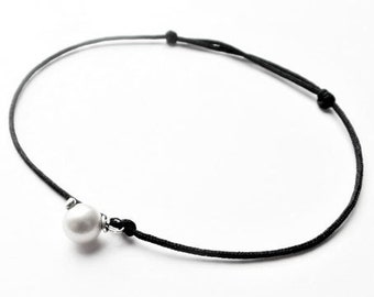 Perla gris blanca, pulsera de perlas, pulsera de hilo negro, perla genuina, pulsera de piedras preciosas, regalos para ella, regalo del día de la madre, pequeña delicada