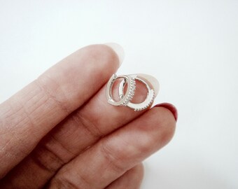 Cubic Zirconia Huggie Hoop Earrings: White Gold Plated, 10mm