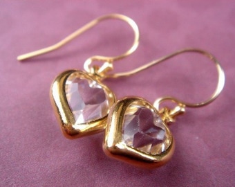 Swarovski Crystal Earrings, Heart Crystal Earrings, Gold Plated Earrings, Rhinestone Heart Earrings, Crystal Heart Earrings