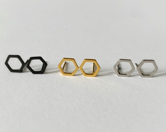 Hexagon Studs, Gold Studs, Geometric Gold Earrings, Stainless Steel Studs, Hypoallergenic, Dainty Studs, Small and Comfortable, Gift