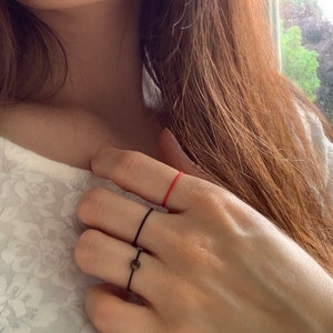 Couple Promise Rings, Red String of Fate, Red String Ring, Stacking Ring Set, Tiger Eye Ring, Couple Ring Set, Black Ring, Best friend Rings
