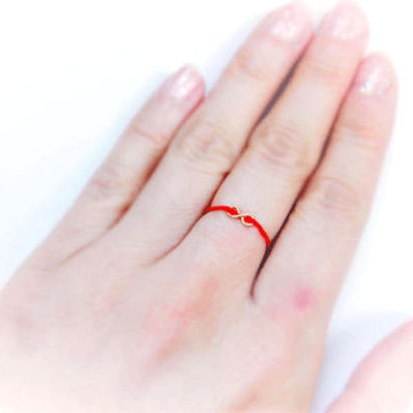 Red Ring Gold Dainty, Infinity Charm Ring with Red String, Red Rings for Women, Adjustable Ring, Gifts for Her, Gifts for Mom, Gifts for Dad