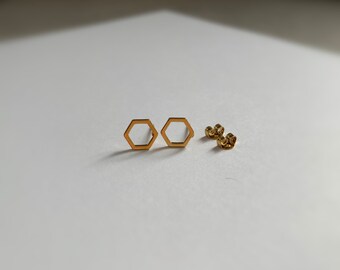 Dainty Gold Hexagon Studs: Hypoallergenic Stainless Steel Earrings