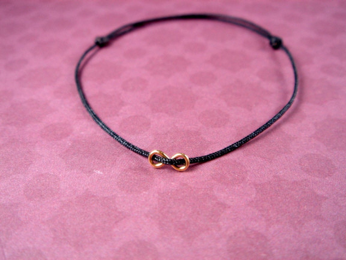 Black String Bracelet Gold Infinity Symbolic Bracelet Etsy