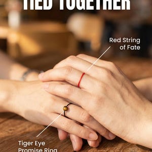 Pierścionki dla par, Czerwony sznur losu, Czerwony pierścionek ze sznurka, Zestaw pierścionków do łączenia, Pierścionek z tygrysim okiem, Zestaw pierścionków dla par, Czarny pierścionek, Pierścionki dla najlepszych przyjaciół zdjęcie 3